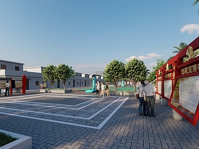 新中式中式广场景观 农村广场 铺装 廊架