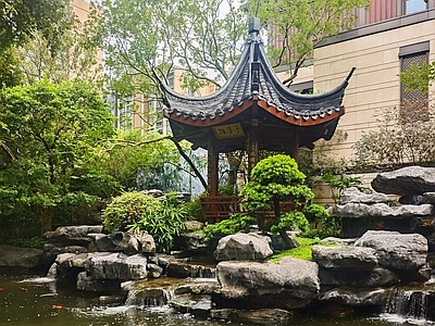 中式假山水景图库 中式假山跌水水景 中式仿古方亭 施工图