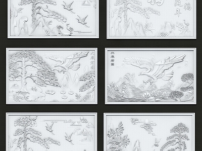 中式新中式雕花 罗汉松 大展宏图 松鹤延年