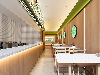 现代原木快餐店 小吃快餐店明档 早餐店 包子店 小吃店