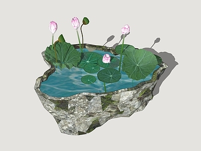 中式庭院小品 荷花水景 水池水景 石臼水景