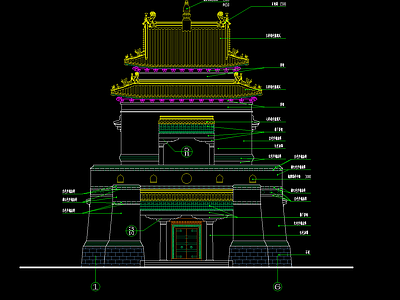 仿古建筑 古建鼓楼 鼓楼 施工图