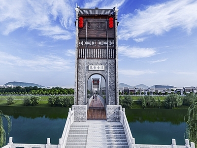 新中式景观桥 仿古吊桥 吊桥 跨江吊桥