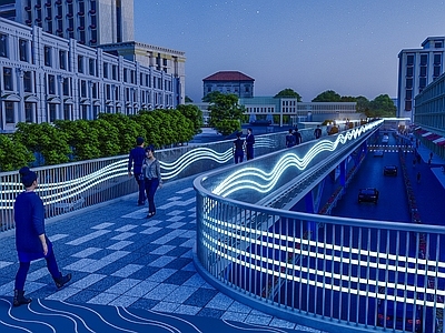 现代景观桥 环形人行天桥 天桥夜景 环形景观桥