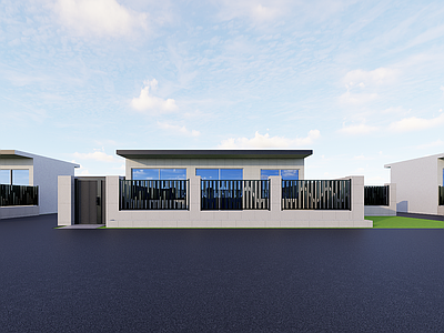 现代乡村民房 护栏 大门