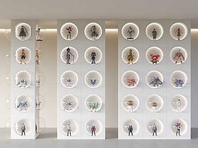 现代其他柜子 产品展示墙 手办柜 成列墙 手办公仔 圆形产品柜子