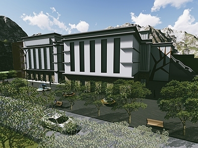 现代图书馆建筑 图书馆 山地 极简