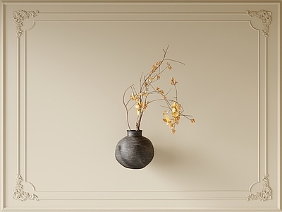 现代中古花艺 插花 花卉 花瓶 陶罐