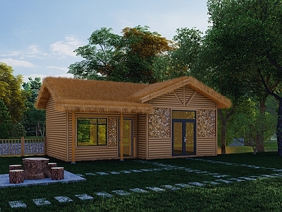 现代其他景观小建筑 现代木屋 茅草木屋