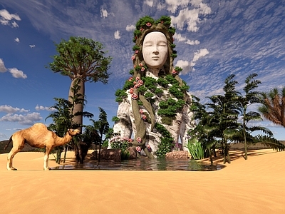 现代广场景观 雕刻 沙漠 女像 绿洲 景观