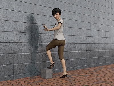 女人 上楼 登高 姿态 休闲 台阶