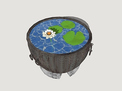 新中式庭院小品 荷花水缸 石臼水景 荷花水景