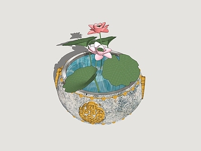 新中式庭院小品 荷花水缸 荷花水景 石槽水景 水缸
