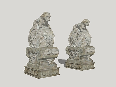 中式庭院小品 看门神兽 石狮 石狮子