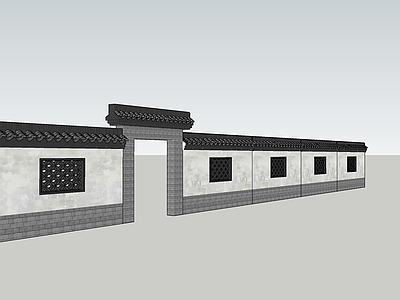 中式新中式乡村庭院 围墙院门瓦屋顶