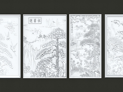 中式雕花 罗汉松 松鹤延年
