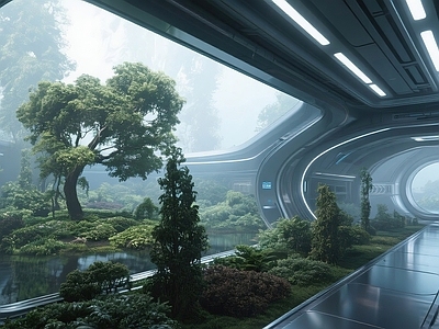 现代街道外景 科幻 赛博 中庭 建筑
