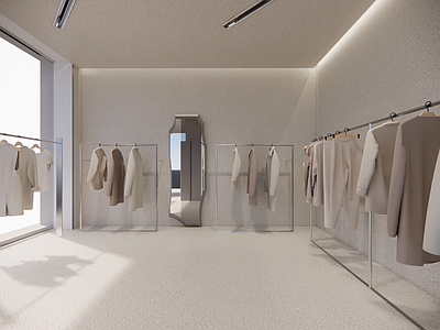 轻奢侘寂服装店 女装店 陈列道具 简约现代 奶油 Zara