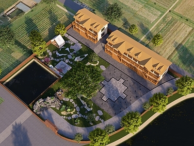 现代其他景观小建筑 茅草木屋 农家小院