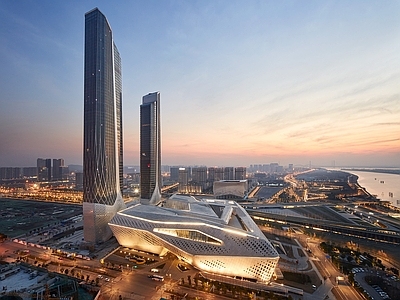 现代办公楼建筑 扎哈 南京地标建筑 奥运会议中心 高层办公楼 曲线 施工图
