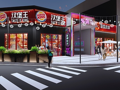 现代轻奢商业综合体景观 商业街夜景 夜市