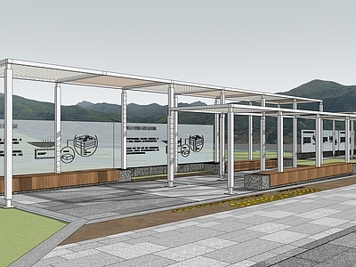 现代其他景观小建筑 简约廊架 科普廊架 湿地科普廊架 廊架 长亭
