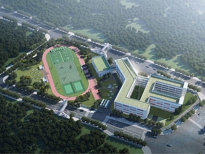 现代学校建筑 教学楼学校 学校操场