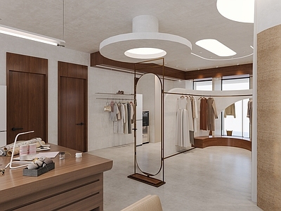 中古原木服装店 女装店 直播间 异形隔断 吧台 工作台