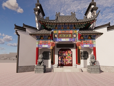 中式新中式古建筑 祠堂 南方农村祖祠 徽派祠堂