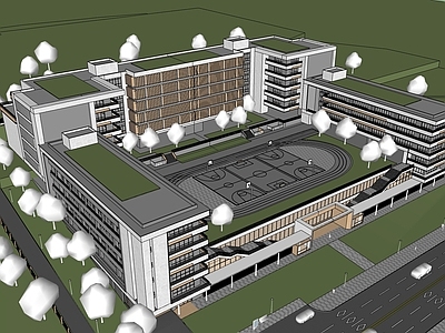 现代学校建筑 校园 学校操场 教学楼 现代校园