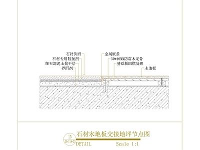 地面综合节点 石材木地板交接地 施工图