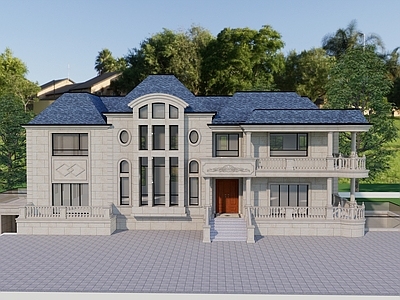 简欧别墅建筑 别墅外立面石材图 施工图