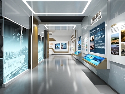 现代科技展厅 水利企业展厅 大坝剪影造型墙 立体字雕塑
