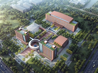 极简现代学校建筑 红砖风格学校