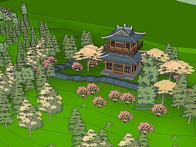 现代新中式乡村公园 梯田 稻田 公园