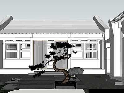 新中式中式四合院 现代四合院 白膜方案 四合院室内 四合院建筑