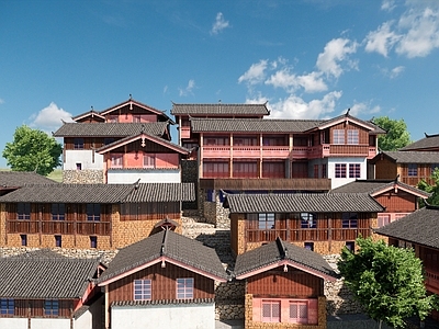 新中式中式乡村民房 乡村民房 民居 村落 乡村