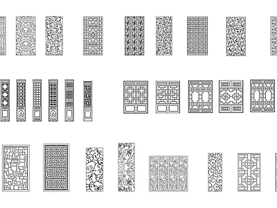 现代家具图库 屏风 木格栅 隔断 施工图