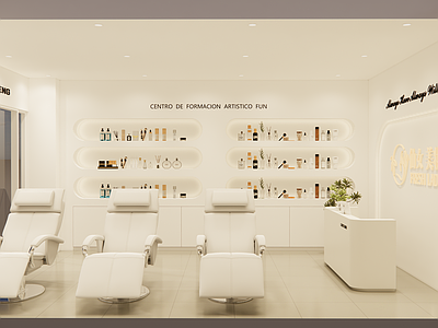 奶油现代美容院 美容院大厅 奶油风美容院 奶油风spa 奶油风美妆店 现代美容院大厅