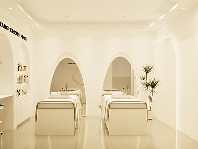 奶油现代美容院 奶油风美容院房间 奶油风美容院双人 现代美容院大厅 美容院大厅