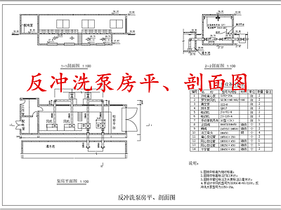 水处理 反冲洗泵房 水处理反冲洗泵房 施工图