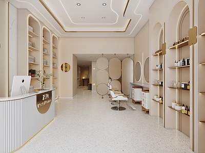 现代极简美发店 美发店前台 展示柜 玻璃隔断