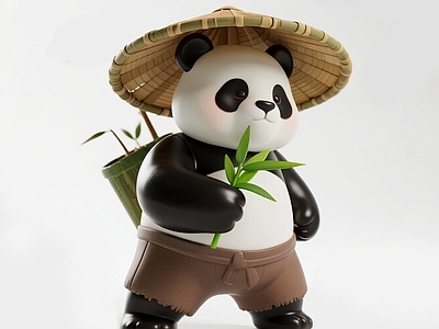 现代雕塑 插秧熊猫雕塑 手办 美陈 农作 雕塑小品
