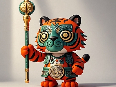 现代雕塑 三星堆老虎雕塑 手办 美陈 动物雕塑 小品