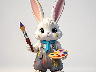 现代雕塑 涂鸦兔子雕塑 动物雕塑小品 手办 美陈 美术调色板