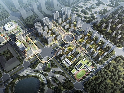 现代鸟瞰规划 商业住宅区总体规 办公 综合体