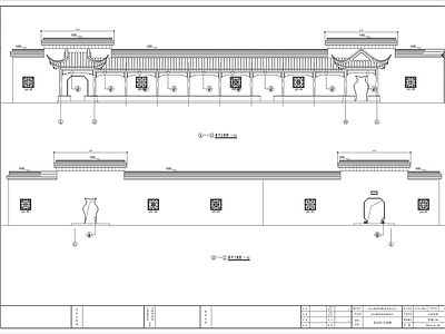 中式廊架 中式仿古半亭 中式单面空廊 施工图