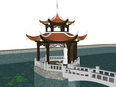 中式新中式景观桥 景观桥