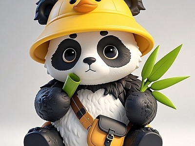 现代雕塑 戴鸭子帽的熊猫雕 动物雕塑 手办 美陈