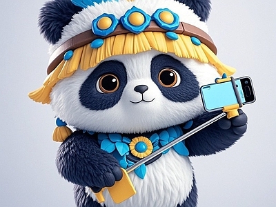 现代雕塑 自拍熊猫雕塑 动物雕塑 手办 美陈 景观小品